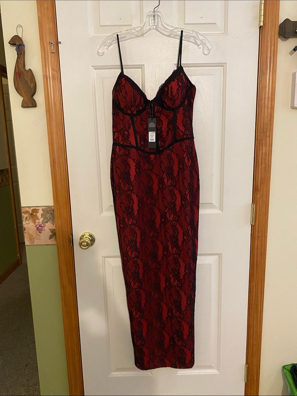 Fashion Nova Red Lace Bodycon Slip Dress with Black Trim